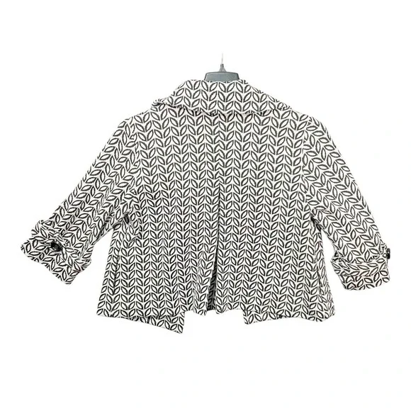 Saks Fifth Avenue Jacket Geometric Leaf Pattern 3/4 Sleeve Pockets Women Size 6 - Picture 8 of 10